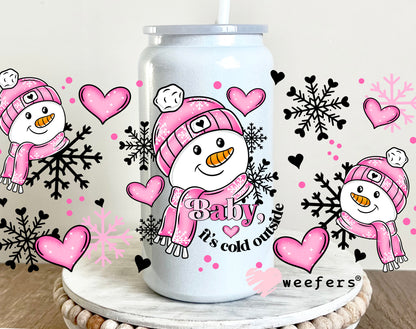 Pink Snowman Baby It's Cold Outside UV DTF 16oz Cup Wrap