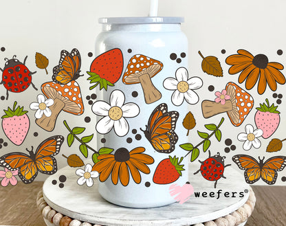 Strawberries, Mushrooms, Flowers Butterflies UV DTF 16oz Cup Wrap