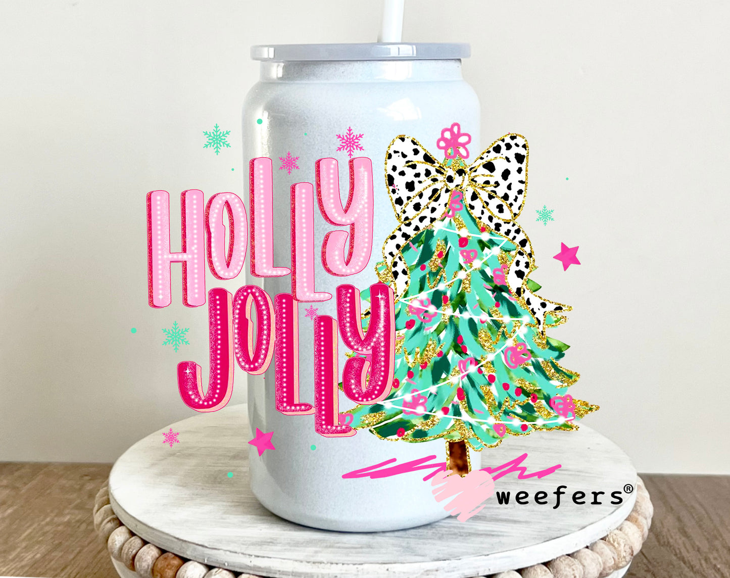 Holly Jolly Pink Christmas UV DTF 16oz Decal