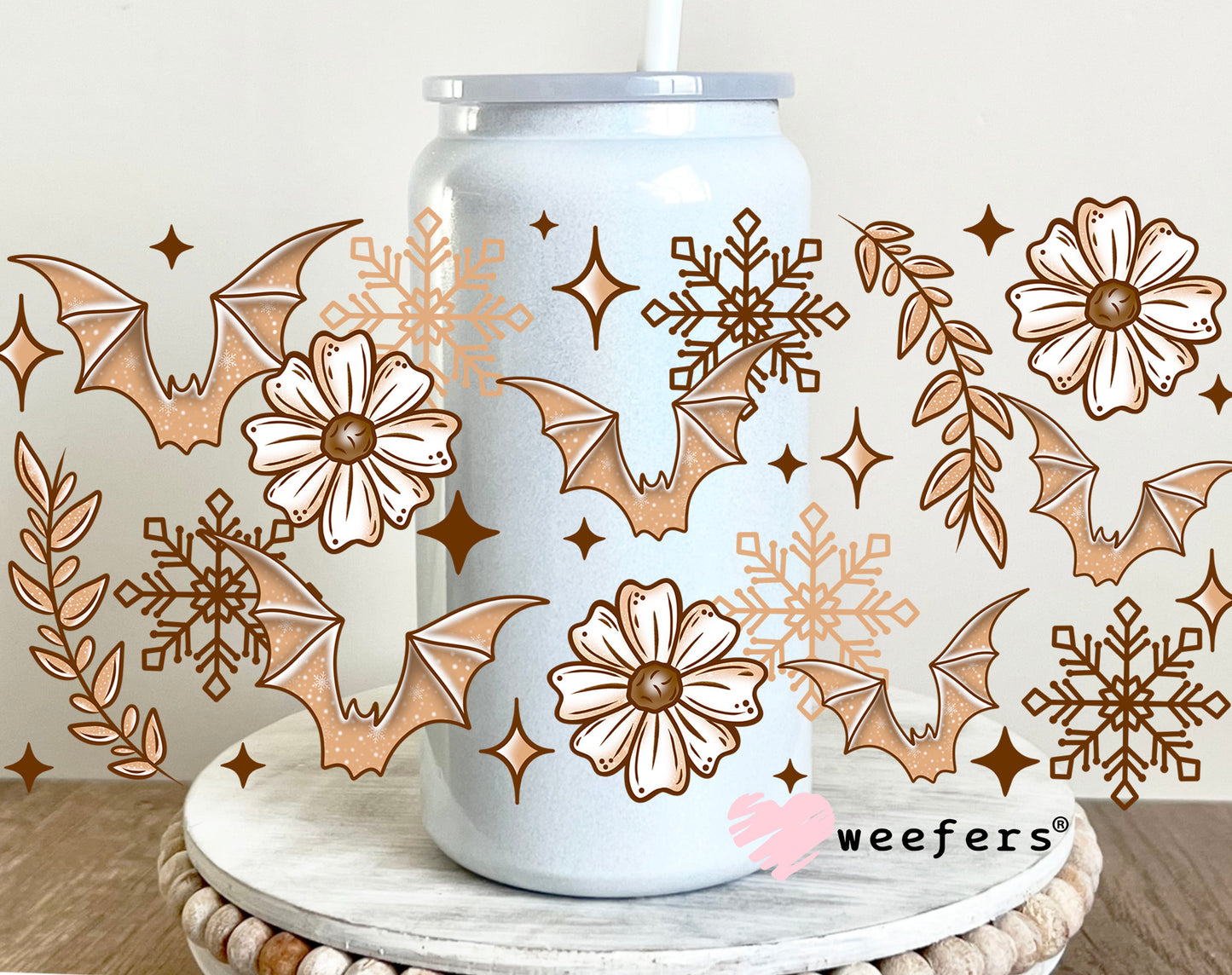 Neutral Bats and Florals UV DTF 16oz Cup Wrap