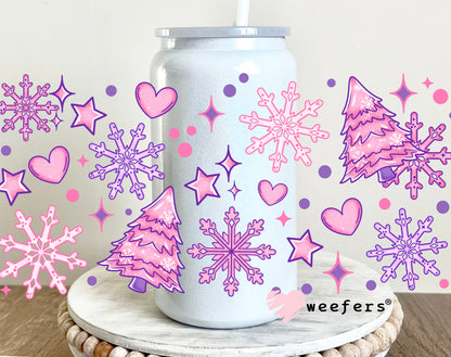 Pink Christmas Trees Snowflakes UV DTF 16oz Cup Wrap