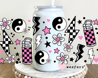 Pink Checkered Ying Yang UV DTF 16oz Cup Wrap