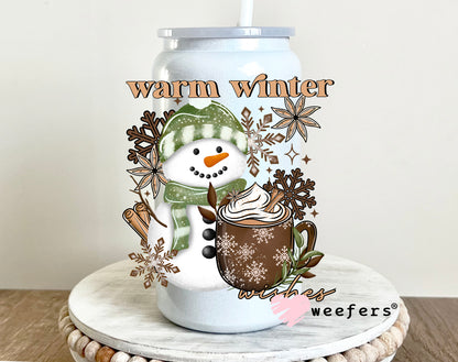 Warm Winter Snowman and Hot Cocoa UV DTF 16oz Decal