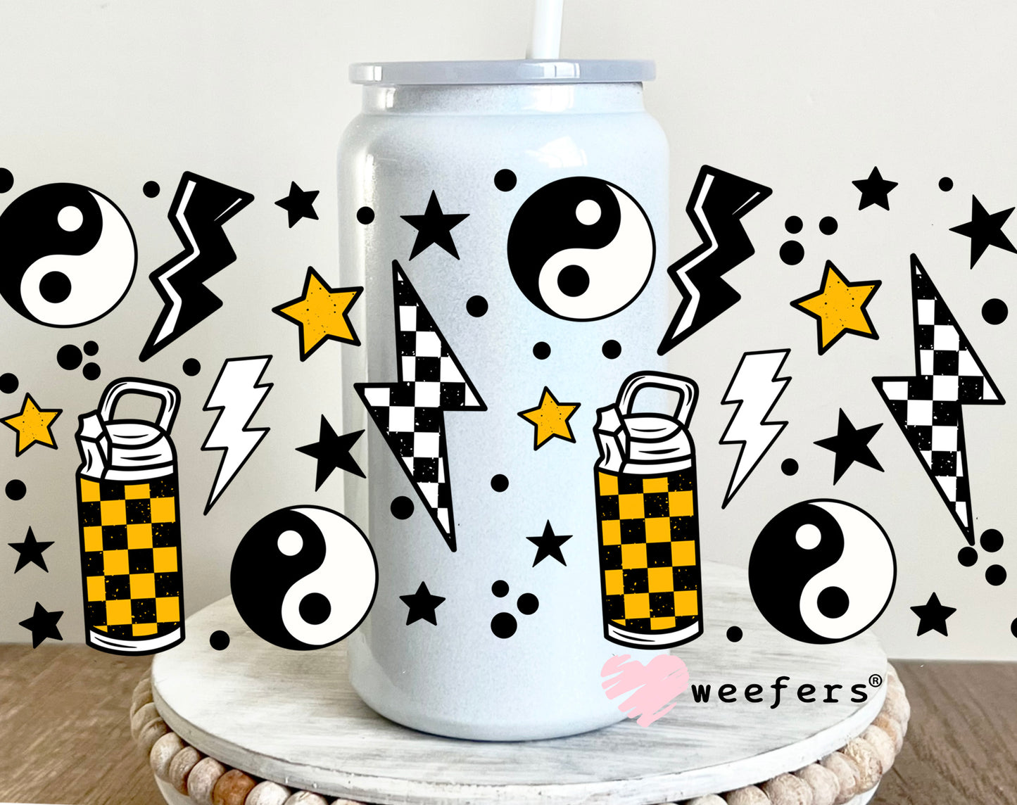 Lightening Bolt Ying Yang UV DTF 16oz Cup Wrap