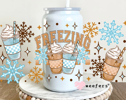 Freezing Blue Snowflakes UV DTF 16oz Cup Wrap