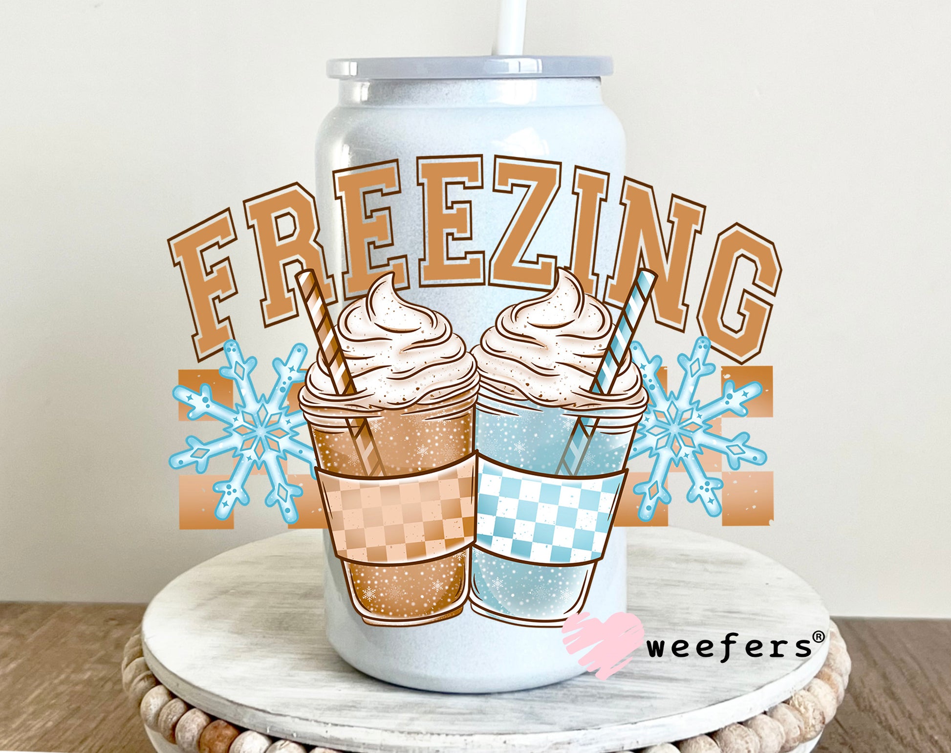 Freezing Blue Snowflakes UV DTF 16oz Decal