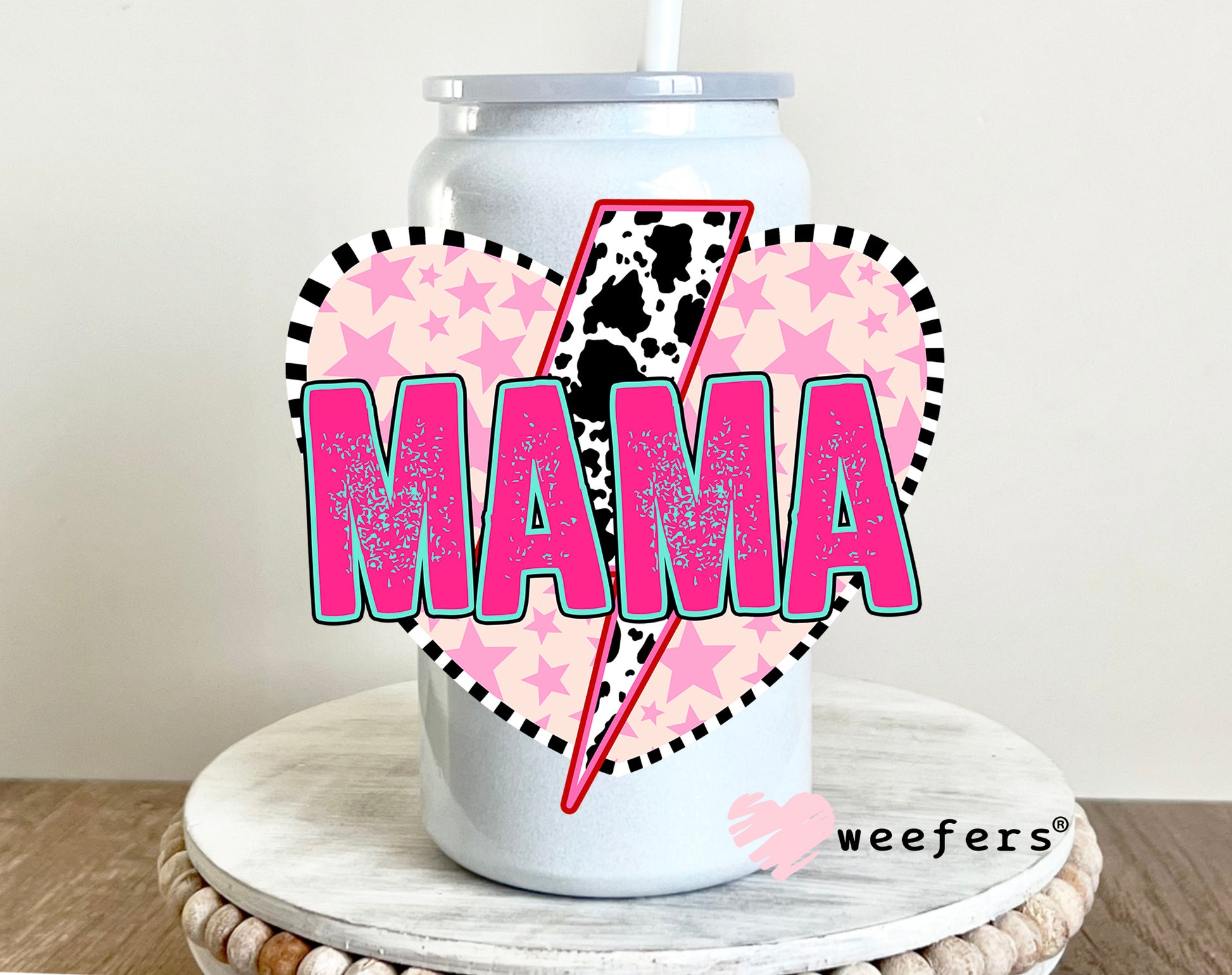 Mama Heart Lightening Bolt UV DTF Decal - Weefers