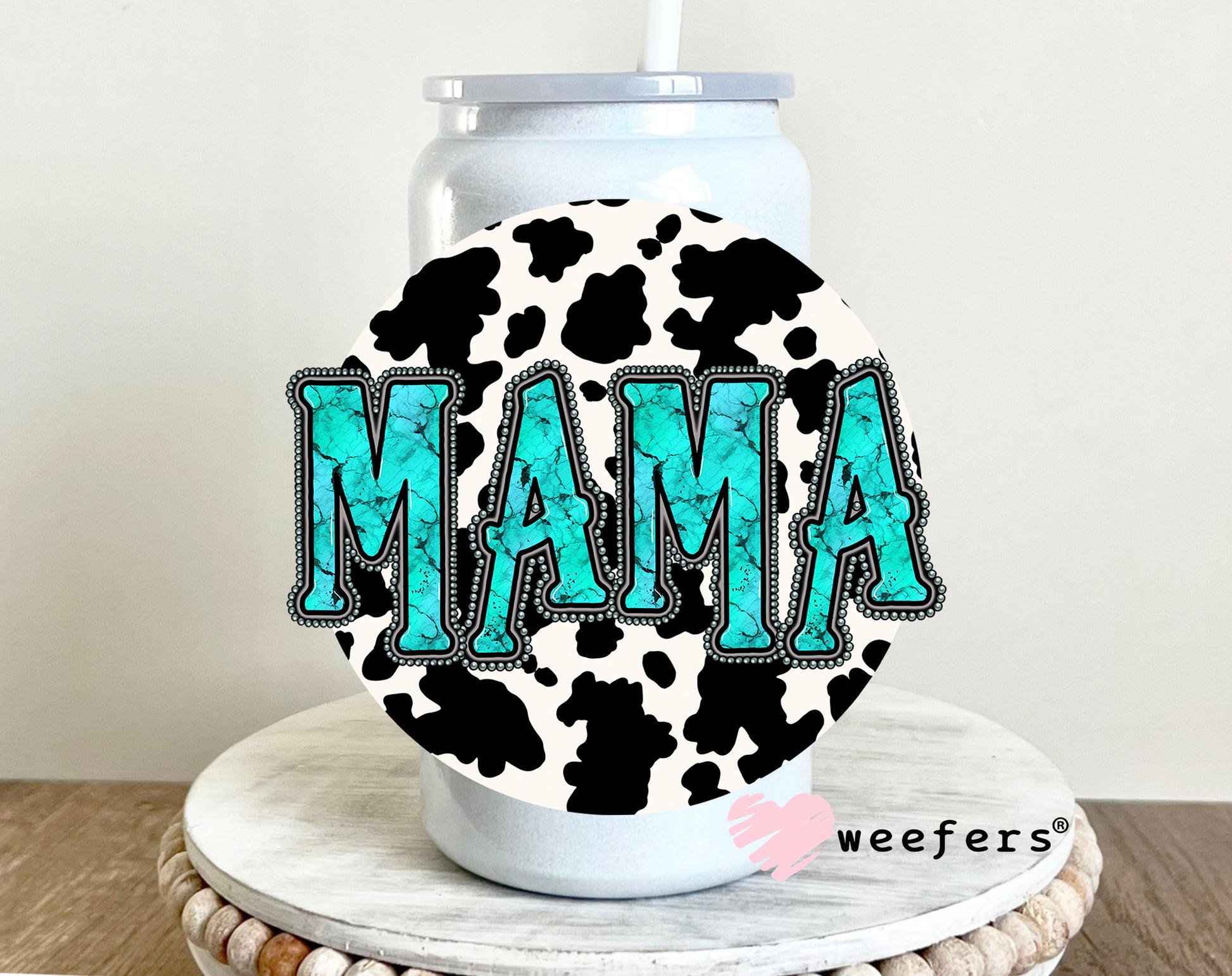 Mama Turquoise Cow Print UV DTF Decal - Weefers