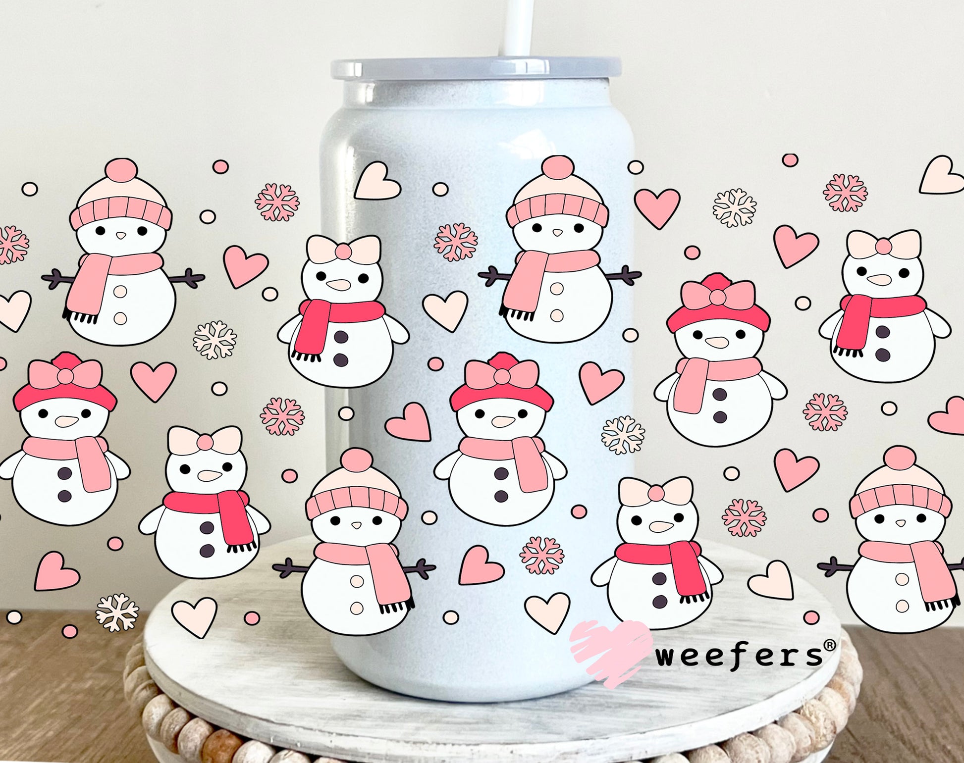 Pink Snowmen and Snowgals UV DTF Cup Wrap - Weefers