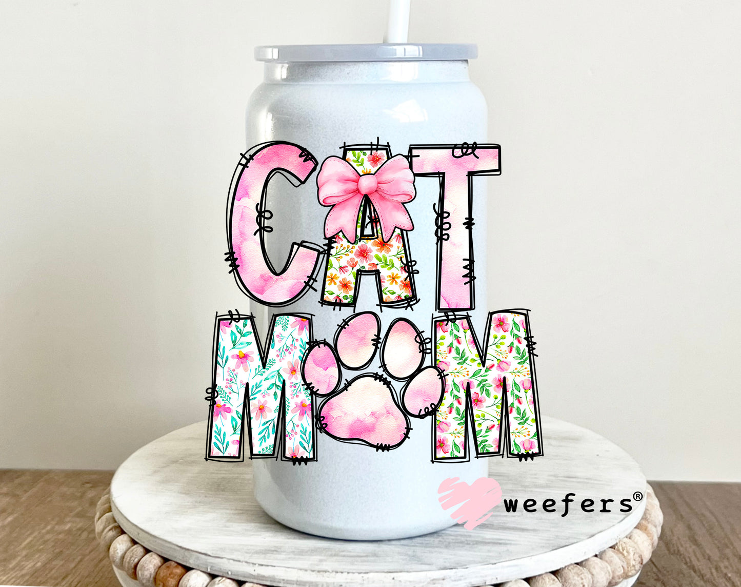 Cat Mom Coquette Pink UV DTF 16oz Decal