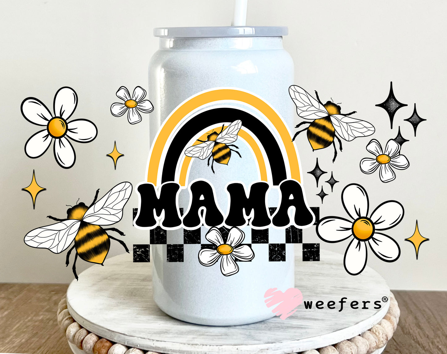 Mama Bees and Rainbow UV DTF 16oz Cup Wrap