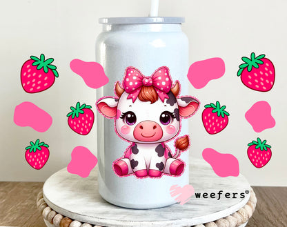 Baby Cow Pink Strawberries UV DTF 16oz Cup Wrap