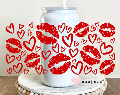 Red Lips and Hearts UV DTF 16oz Cup Wrap