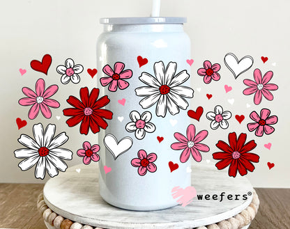 Pink and Red Hearts and Flowers UV DTF 16oz Cup Wrap