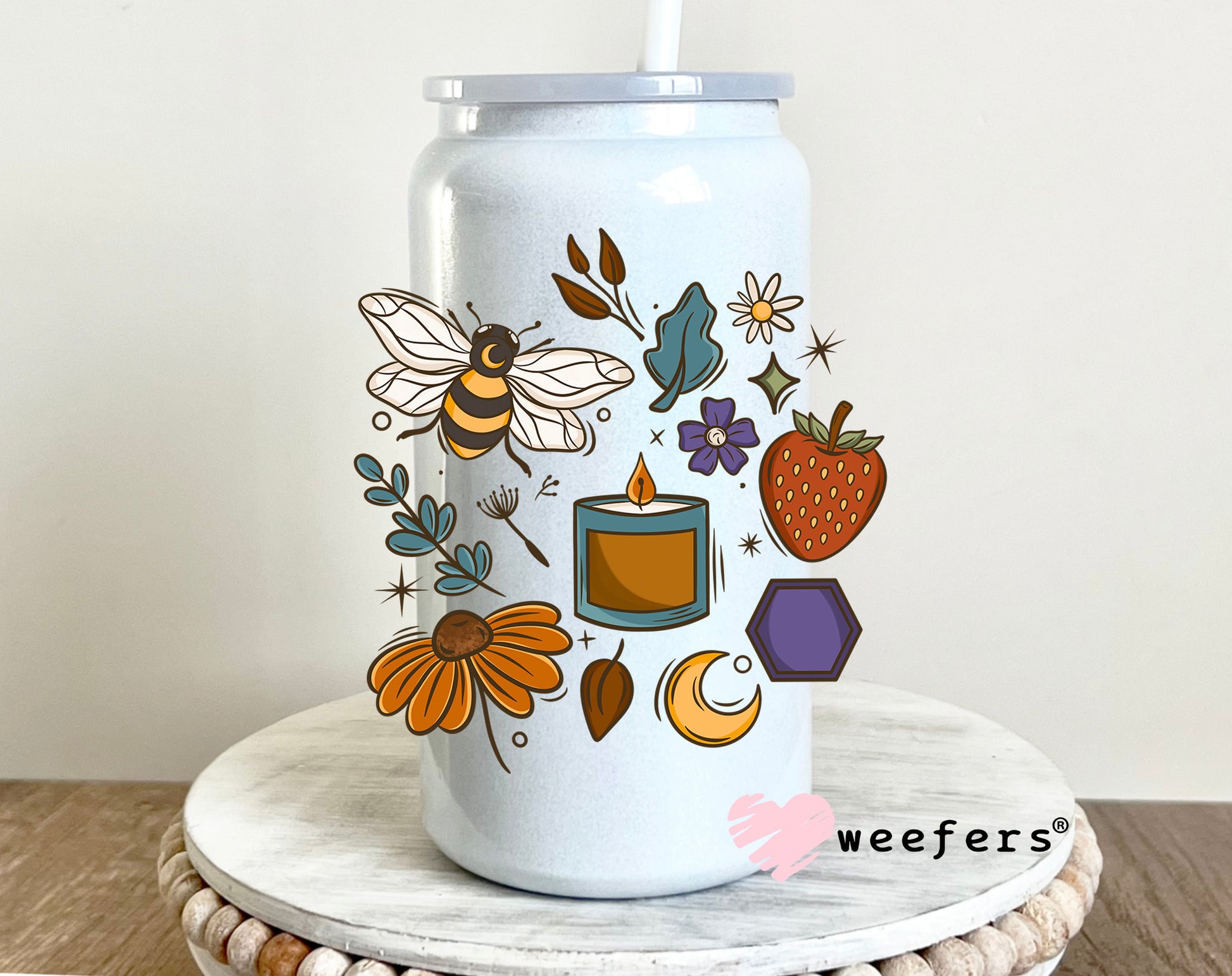 Bee Candles Flowers Elements UV DTF 16oz Decal