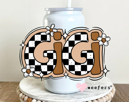 Gigi Brown Checkered UV DTF 16oz Decal