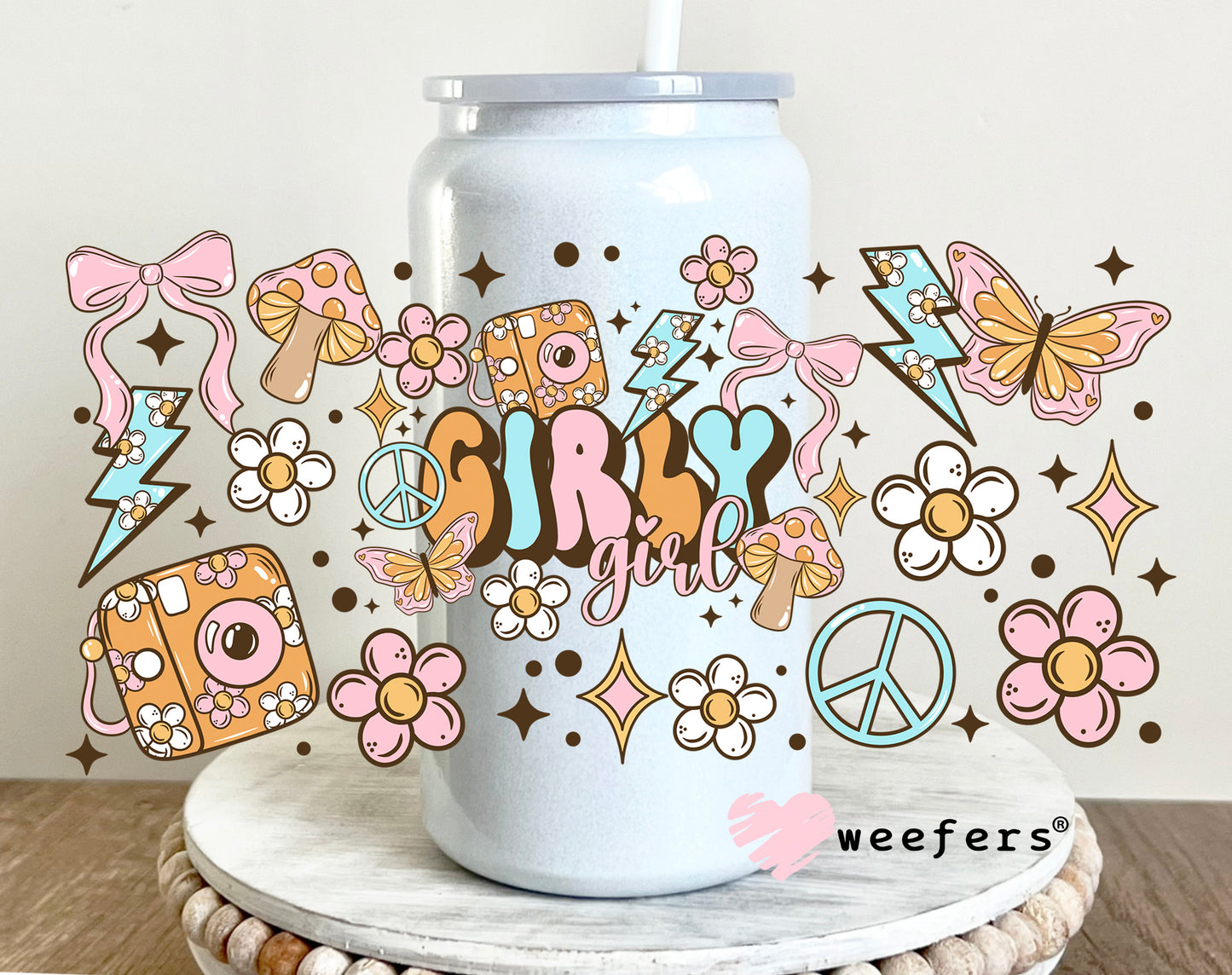 Girly girl Peace Signs UV DTF 16oz Cup Wrap