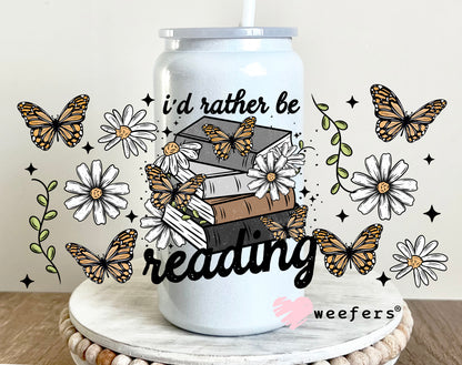 I'd Rather Be Reading flowers and Butterflies UV DTF 16oz Cup Wrap