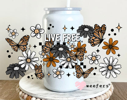 Live Free Rust and Grey Flowers UV DTF 16oz Cup Wrap