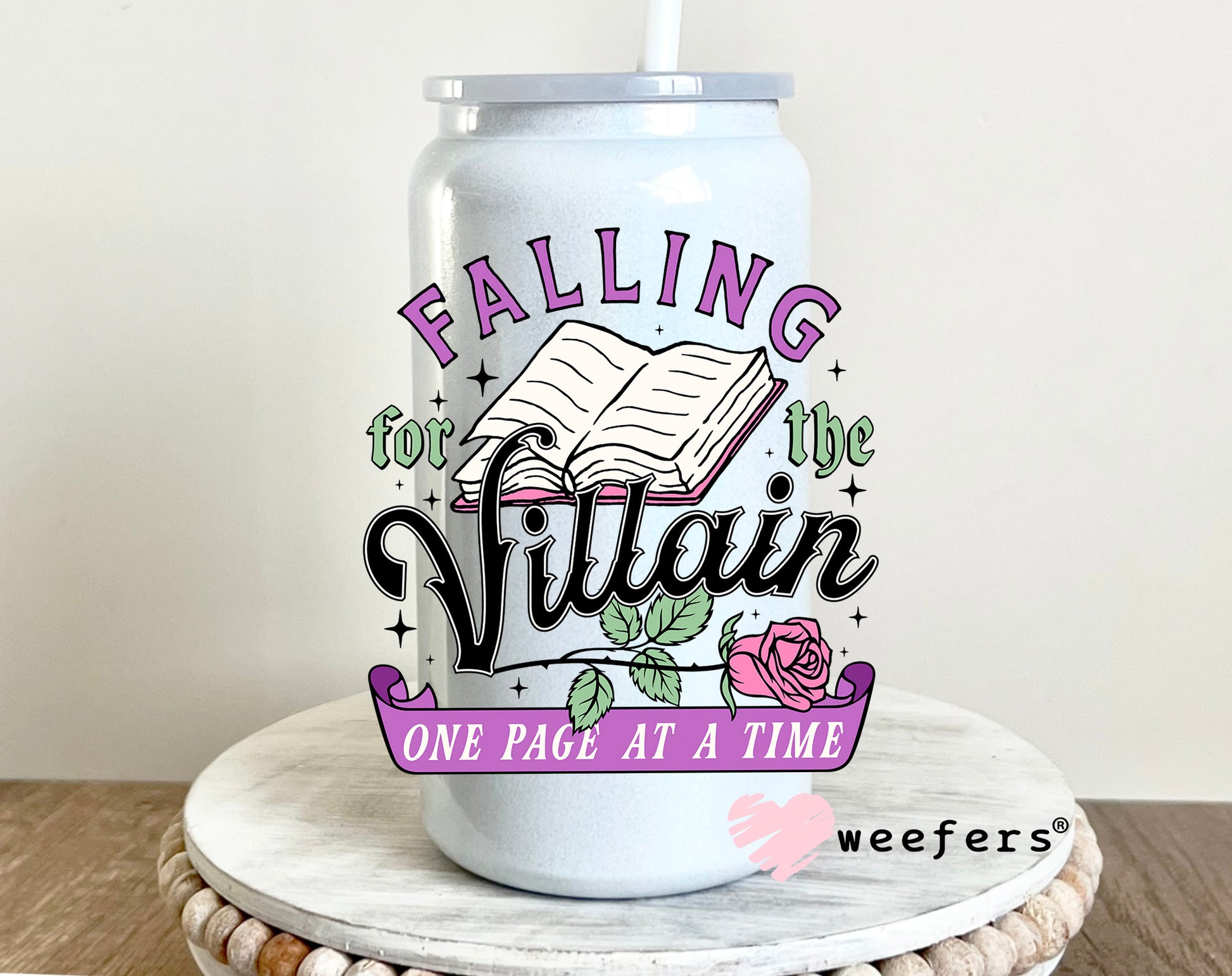 Falling for the Villain One page at a Time UV DTF 16oz Decal