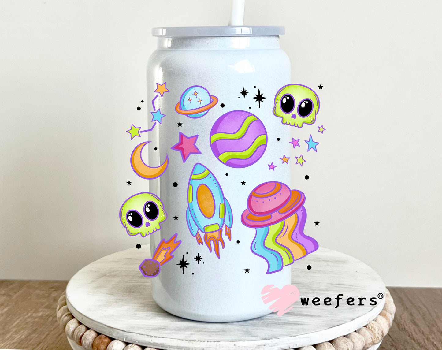 Aliens and Rocket Ships Girly UV DTF 16oz Decal