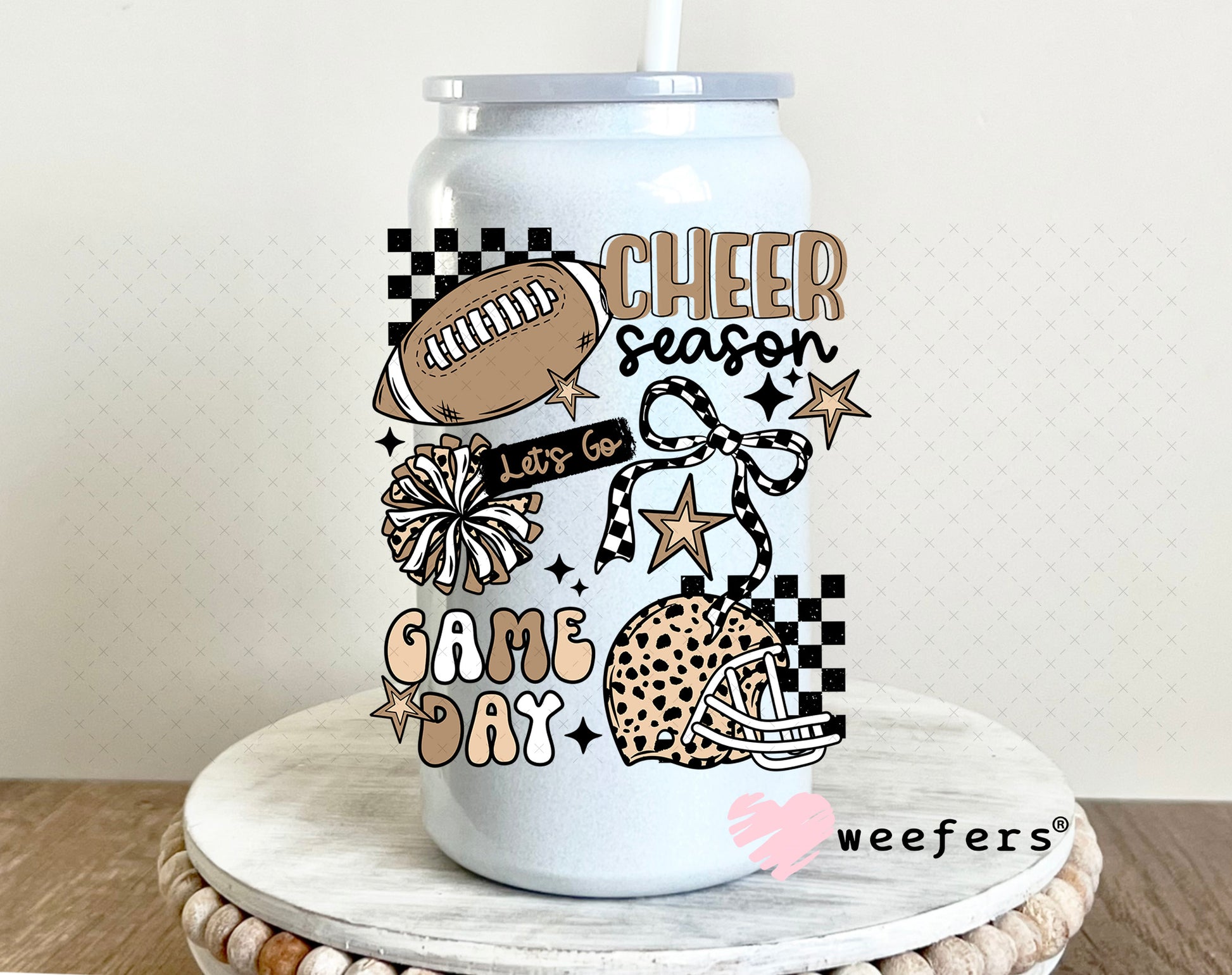 Cheer Season Game Day Pom Pom UV DTF Decal 16oz Glass Can Generic Weefers