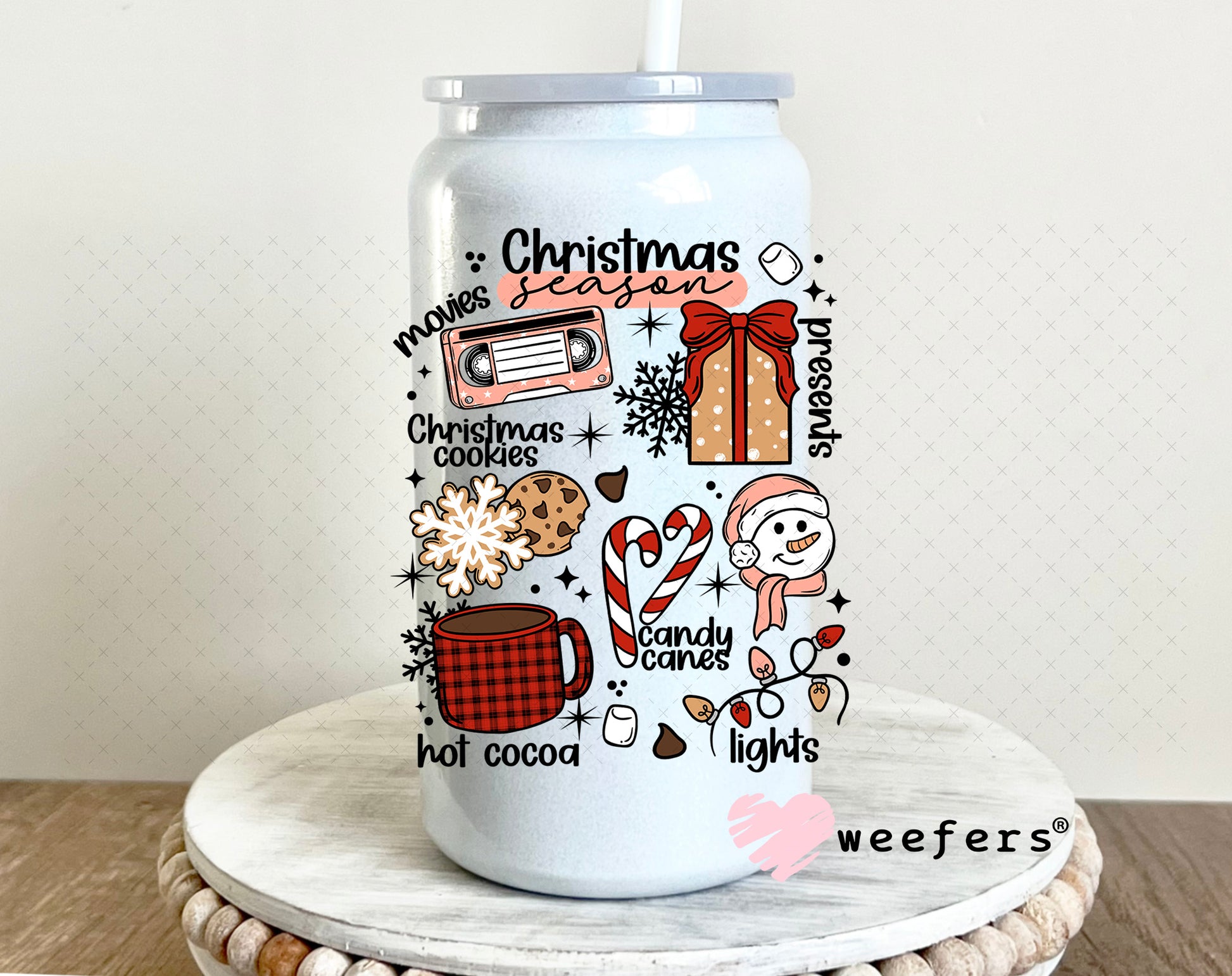 Christmas Favorite Things UV DTF Decal 16oz Glass Can Generic Weefers