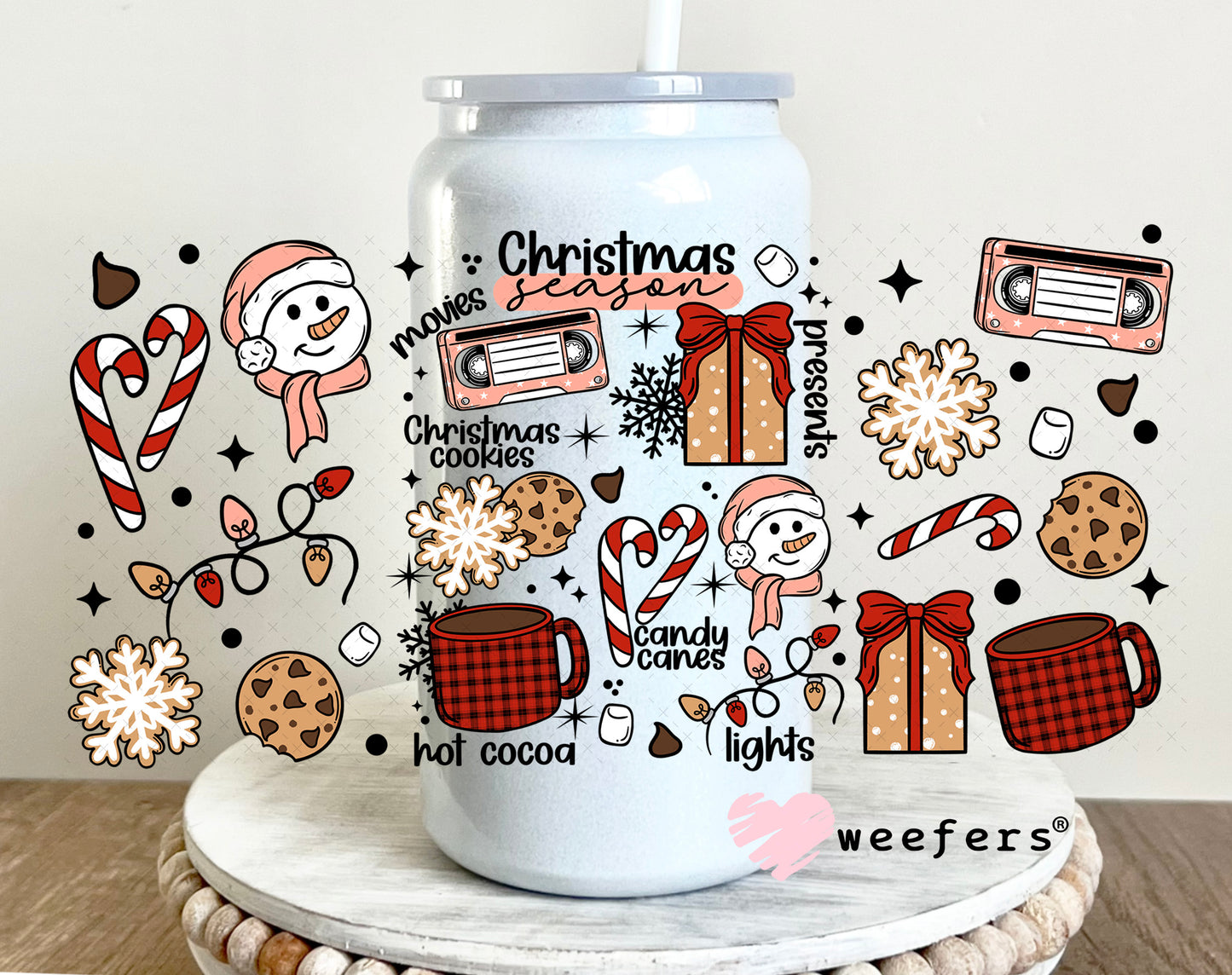 Christmas Favorite Things UV DTF Cup Wrap 16oz Glass Can Generic Weefers