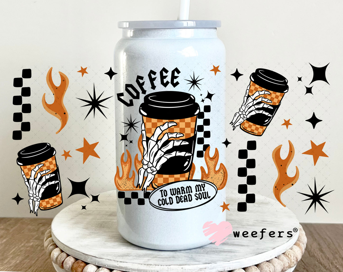 Coffee to Warm My Cold Soul UV DTF Cup Wrap 16oz Glass Can Generic Weefers