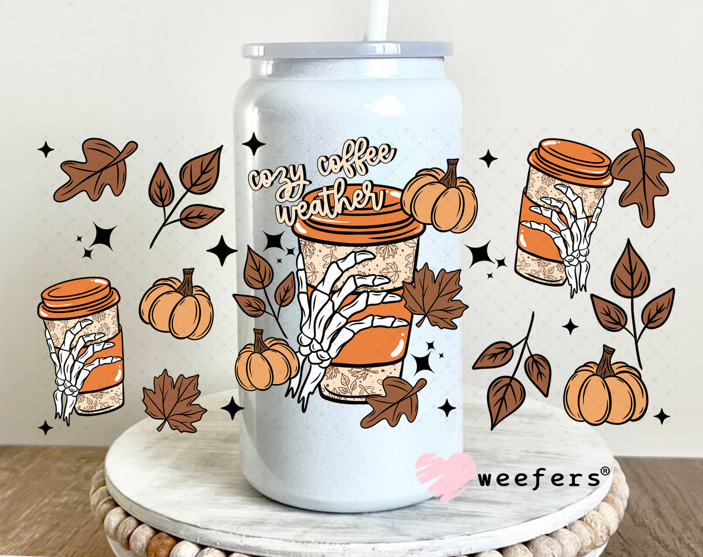 Cozy Coffee Weather UV DTF Cup Wrap 16oz Glass Can Generic Weefers