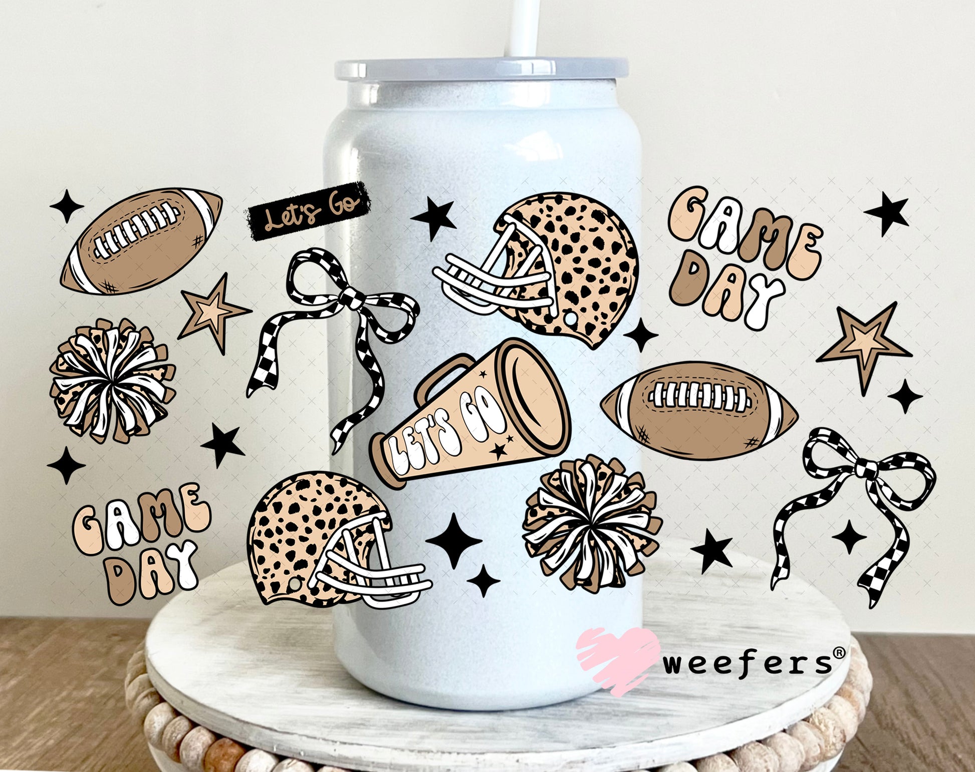 Lets Go Game Day Football Megaphone UV DTF Cup Wrap 16oz Glass Can Generic Weefers