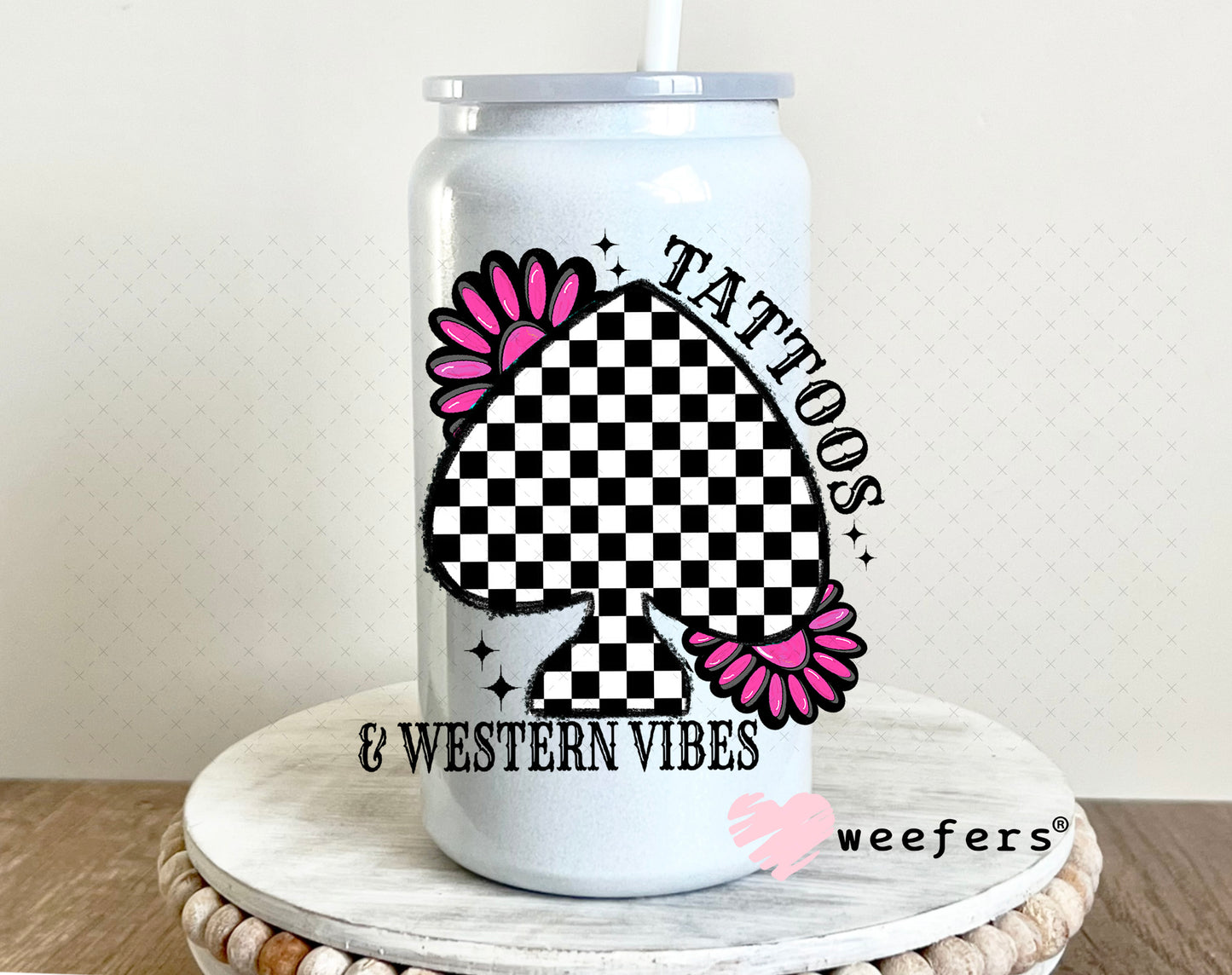 Tattoos and Western Vibes UV DTF Decal 16oz Glass Can Generic Weefers