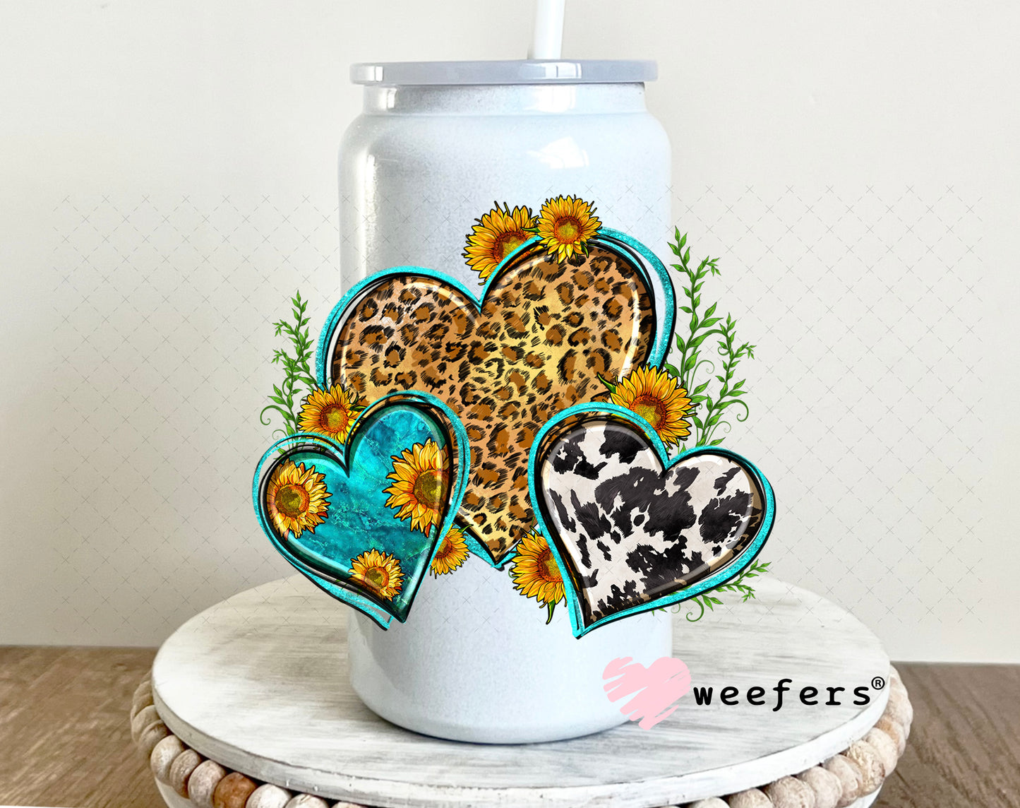 Western Hearts UV DTF Decal 16oz Glass Can Generic Weefers