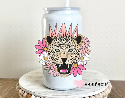 Pink Mama Leopard UV DTF Decal 16oz Glass Can Generic Weefers