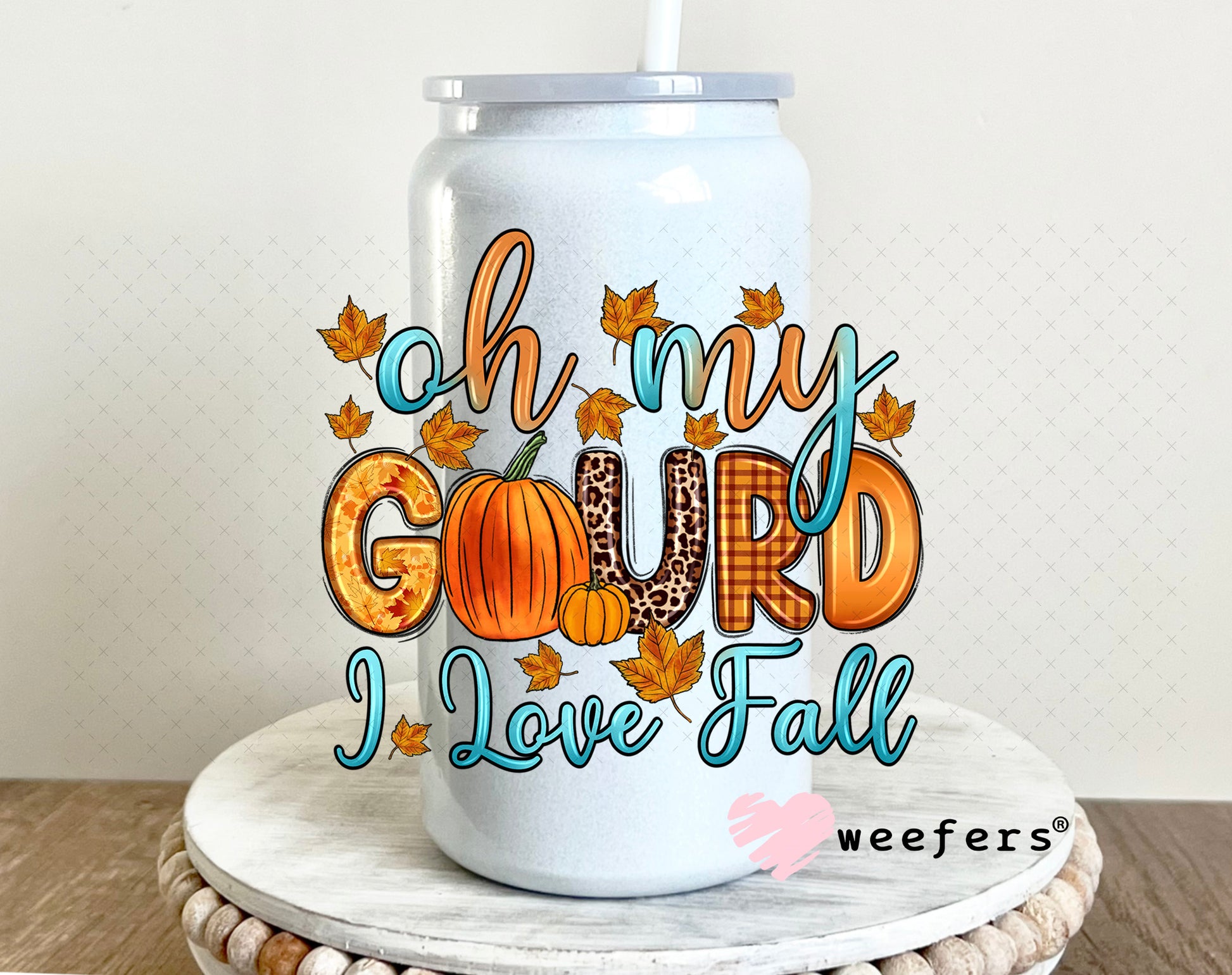 Oh My Gourd I Love Fall UV DTF Decal 16oz Glass Can Generic Weefers