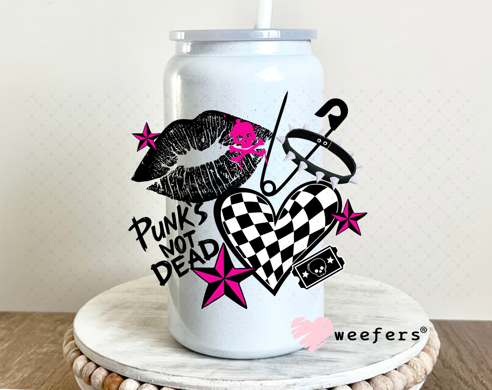 Punk is Not Dead UV DTF Decal 16oz Glass Can Generic Weefers