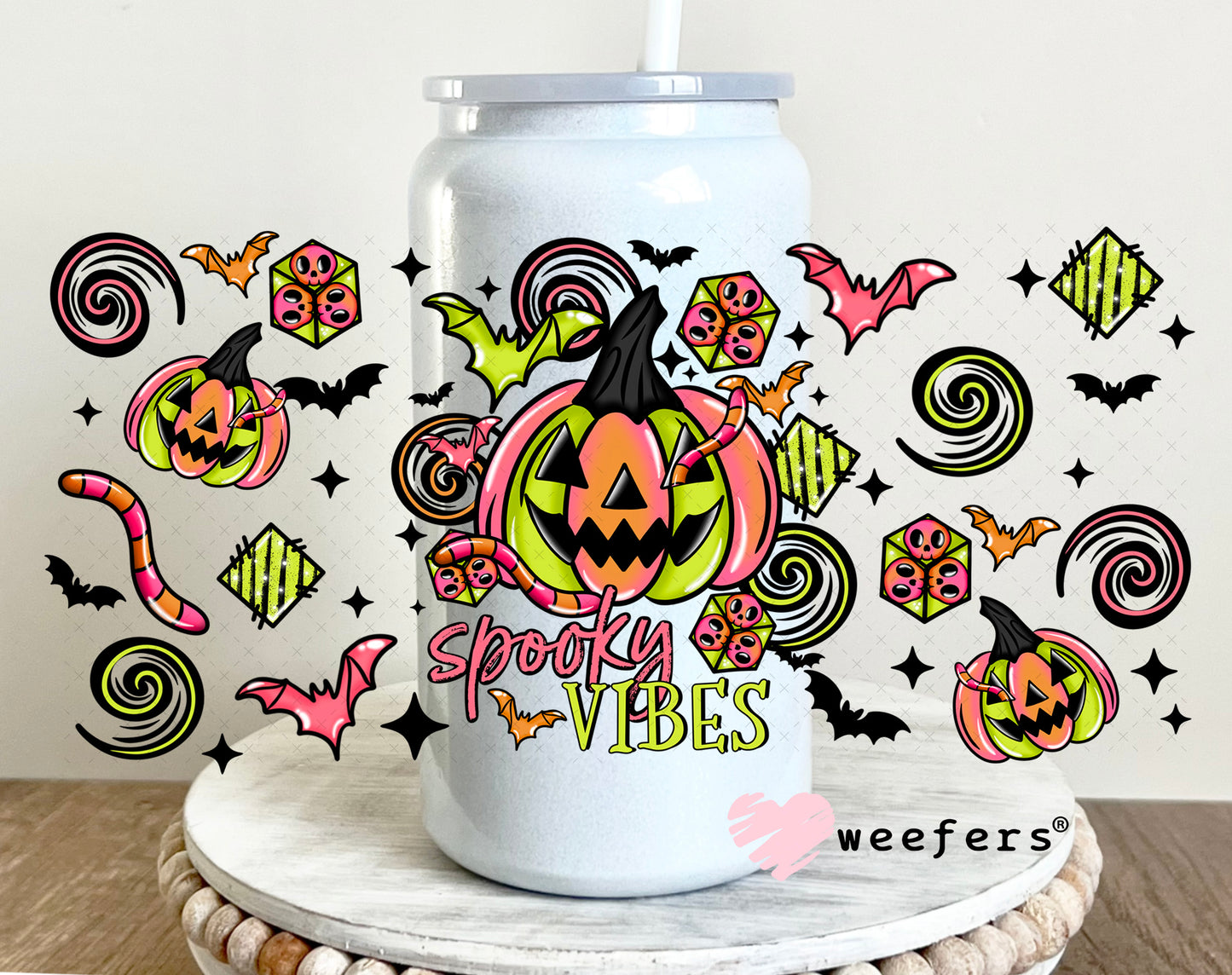 Spooky Vibes Halloween UV DTF Cup Wrap 16oz Glass Can Generic Weefers