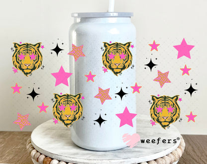 Tiger Blood Pink Star Eyes UV DTF Cup Wrap - Weefers Exclusive 16oz Glass Can Generic Weefers