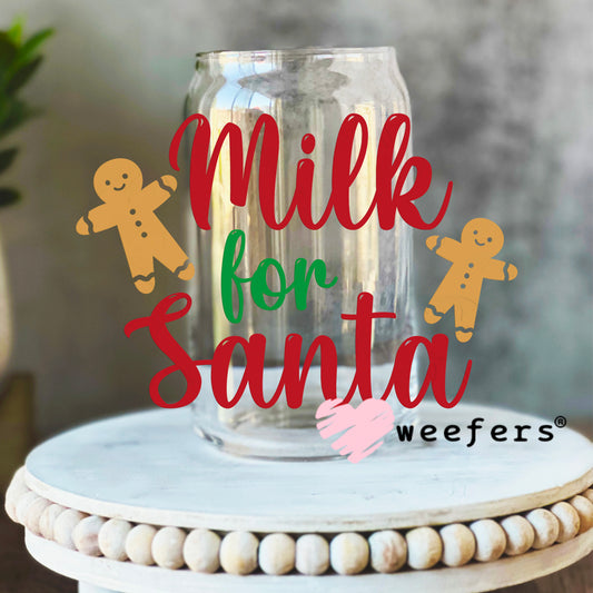 Milk for Santa Christmas UV DTF Decal 16oz Libbey Glass Original Size Weefers