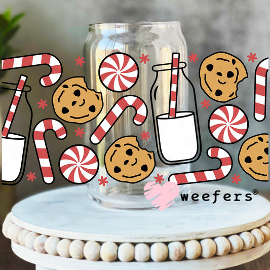 Christmas Cookie and Milk UV DTF Cup Wrap 16oz Libbey Glass Original Size Weefers