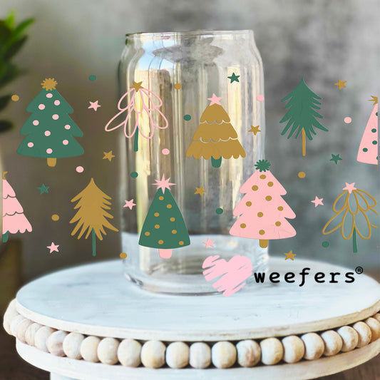 Pastel Christmas Trees UV DTF Cup Wrap 16oz Libbey Glass Original Size Weefers