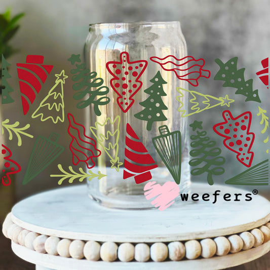Red and Green Christmas Trees UV DTF Cup Wrap 16oz Libbey Glass Original Size Weefers