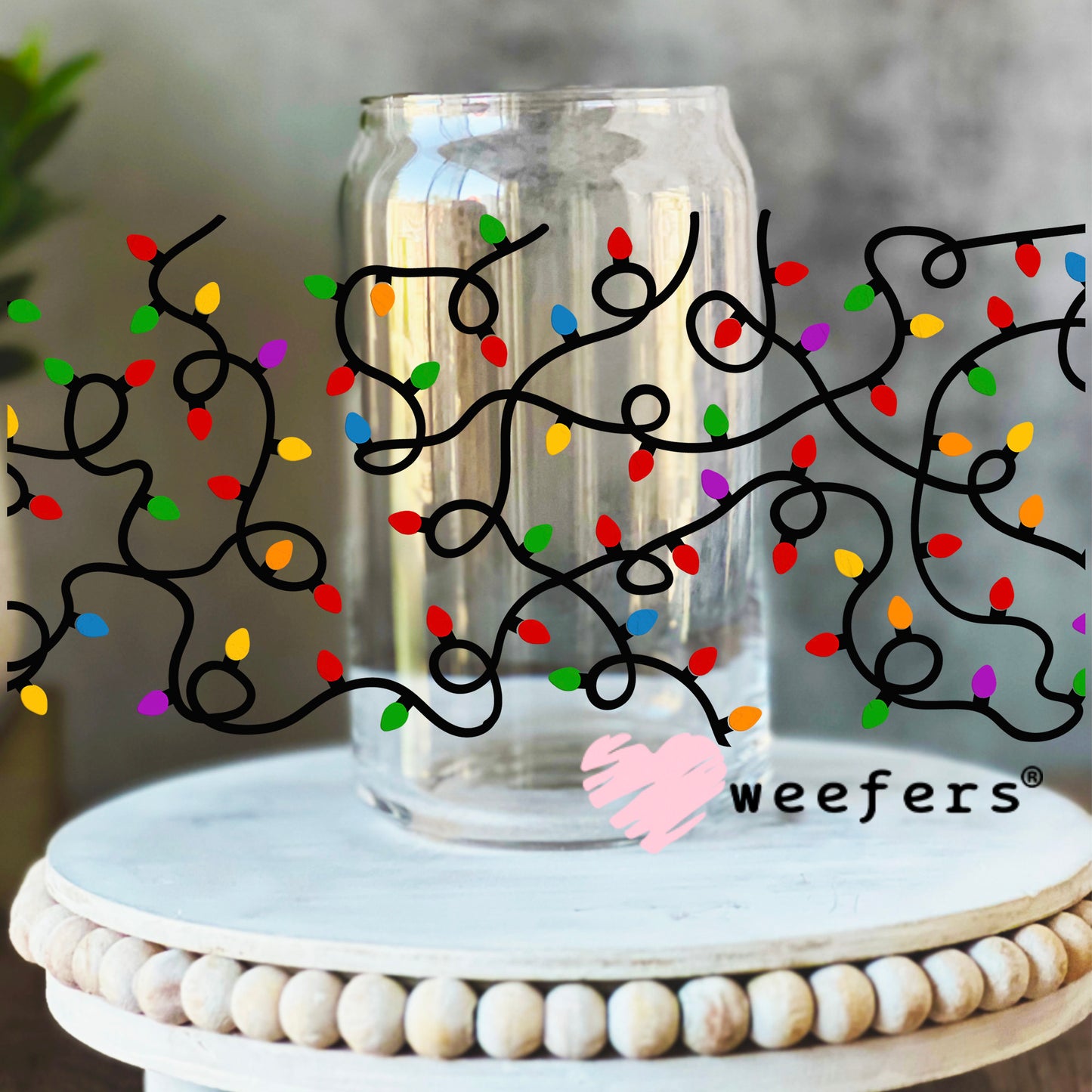 Christmas Lights UV DTF Cup Wrap 16oz Libbey Glass Original Size Weefers