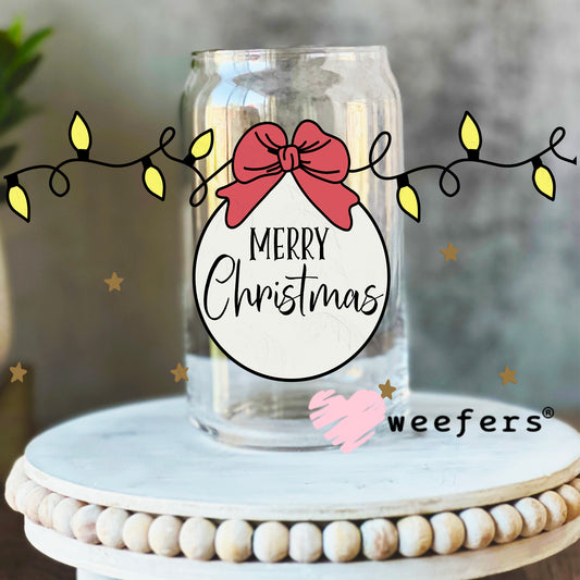 Merry Christmas Christmas Lights UV DTF Cup Wrap 16oz Libbey Glass Original Size Weefers