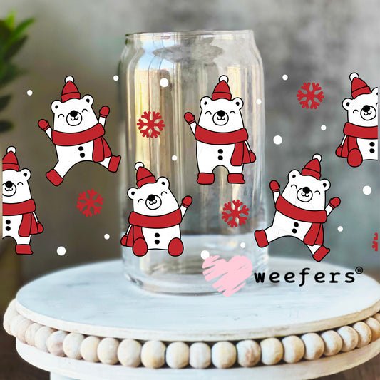 Christmas Polar Bears UV DTF Cup Wrap 16oz Libbey Glass Original Size Weefers