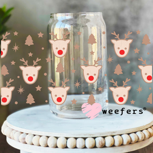 Christmas Reindeer Heads UV DTF Cup Wrap 16oz Libbey Glass Original Size Weefers