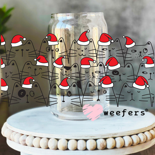 Santa Hat Curious Cats UV DTF Cup Wrap 16oz Libbey Glass Original Size Weefers