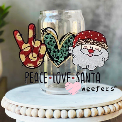 Peace Love Santa UV DTF Decal 16oz Libbey Glass Original Size Weefers