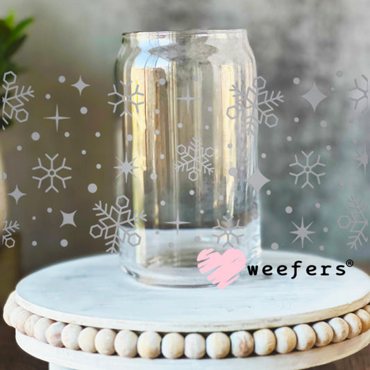 Grey Snowflakes UV DTF Cup Wrap 16oz Libbey Glass Original Size Weefers