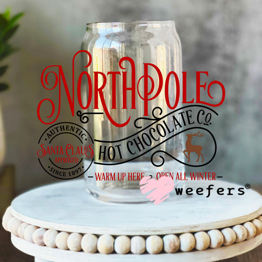 North Pole Hot Chocolate UV DTF Decal 16oz Libbey Glass Original Size Weefers